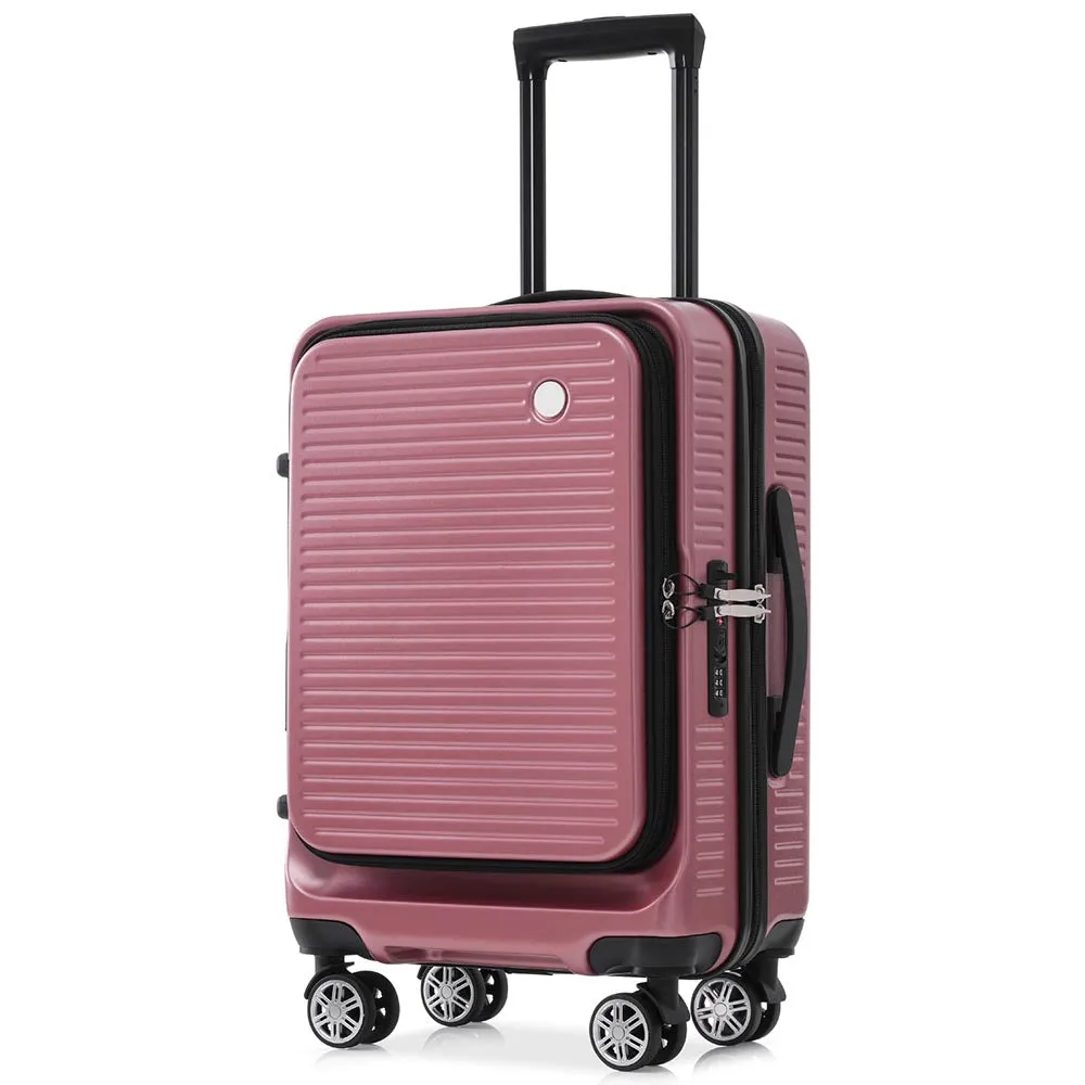 20 Inch Front Open Luggage Lightweight Suitcase with Front Pocket and USB Port - Rose Gold