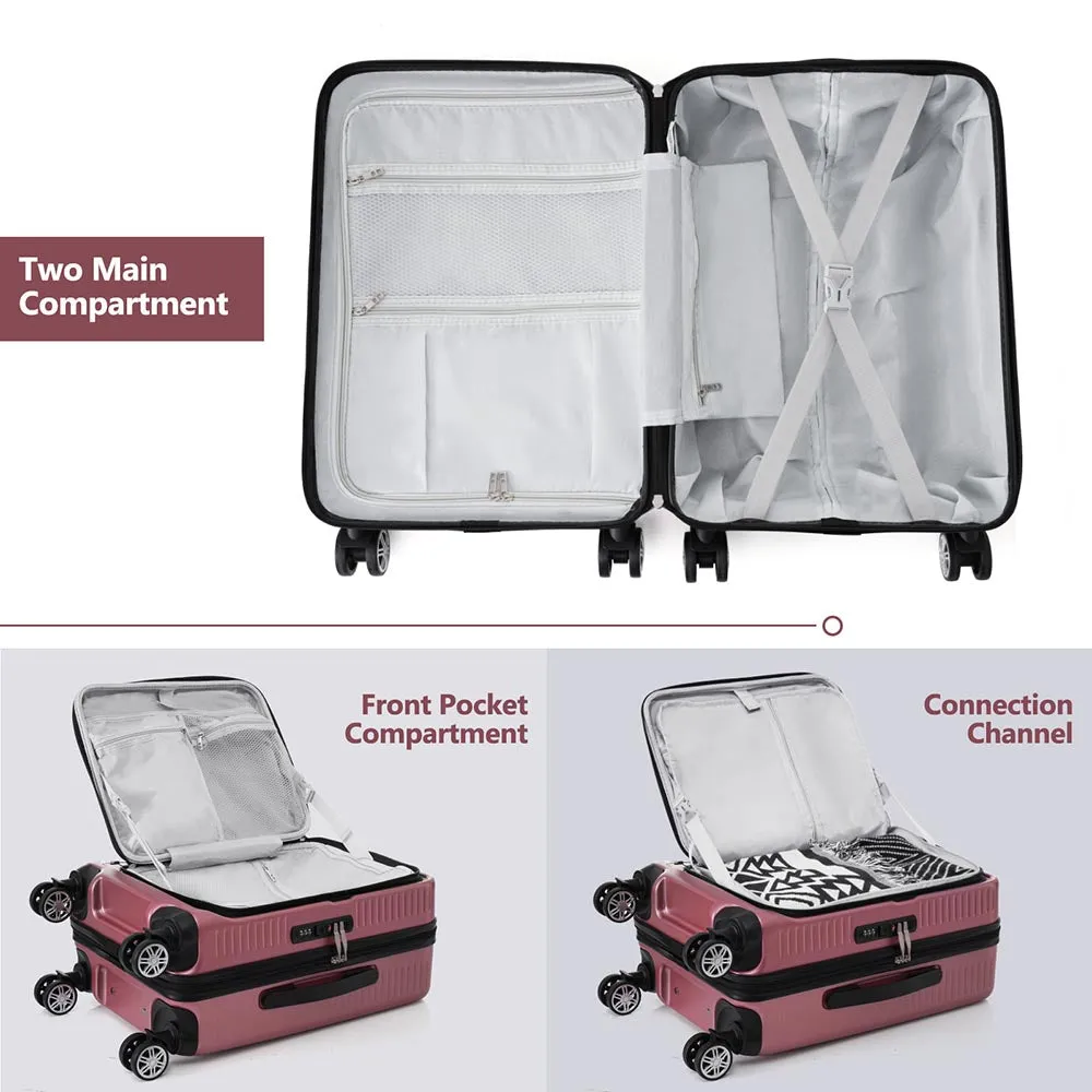 20 Inch Front Open Luggage Lightweight Suitcase with Front Pocket and USB Port - Rose Gold