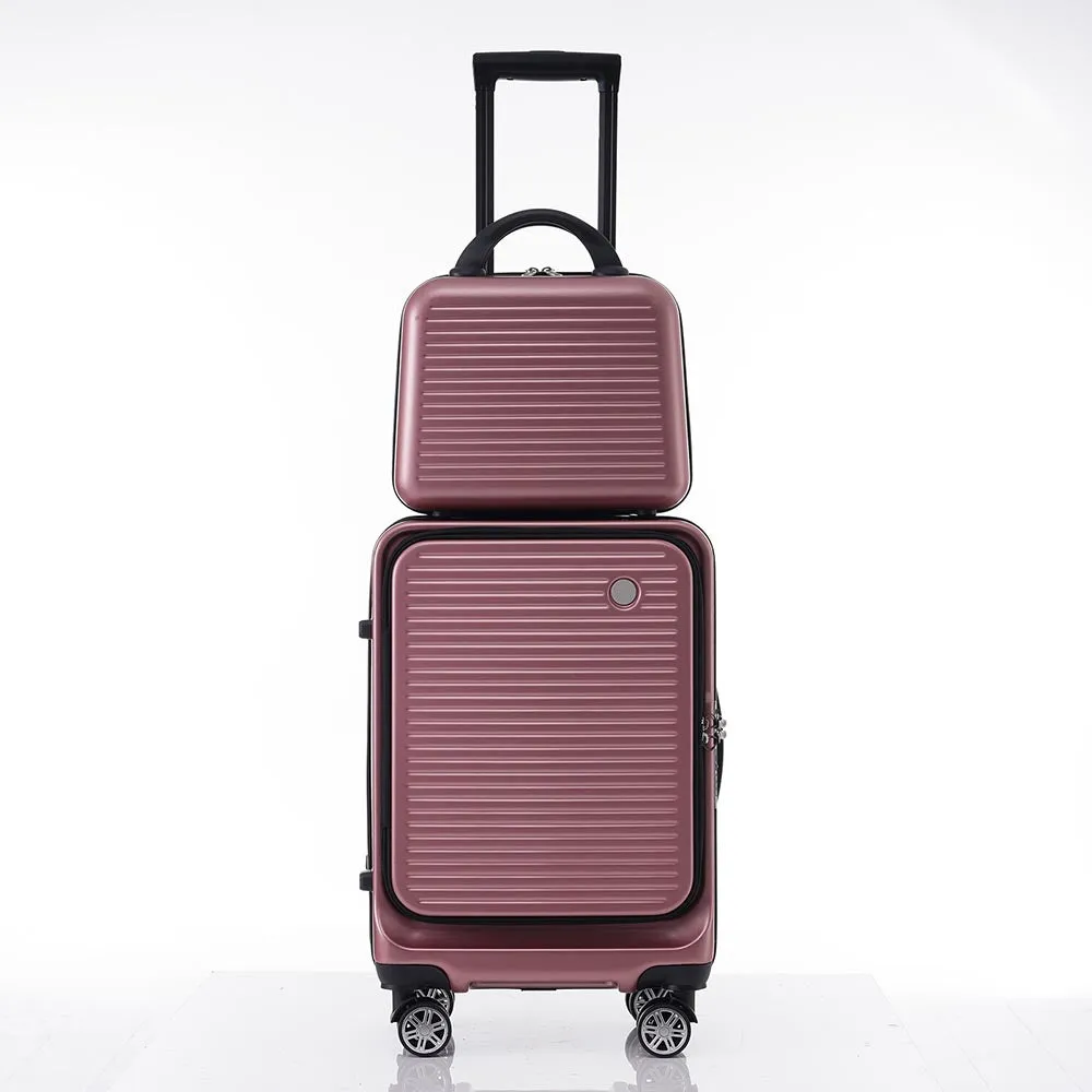 20 Inch Front Open Luggage Lightweight Suitcase with Front Pocket and USB Port - Rose Gold