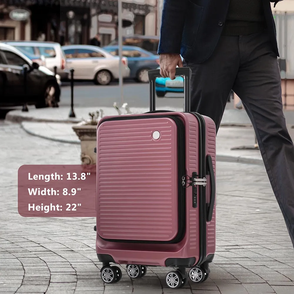 20 Inch Front Open Luggage Lightweight Suitcase with Front Pocket and USB Port - Rose Gold