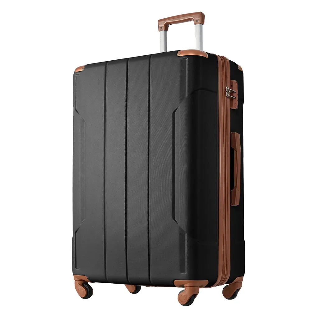 24In Expandable Lightweight Spinner Suitcase with Corner Guards - Black plus Brown