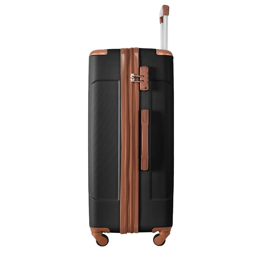 24In Expandable Lightweight Spinner Suitcase with Corner Guards - Black plus Brown