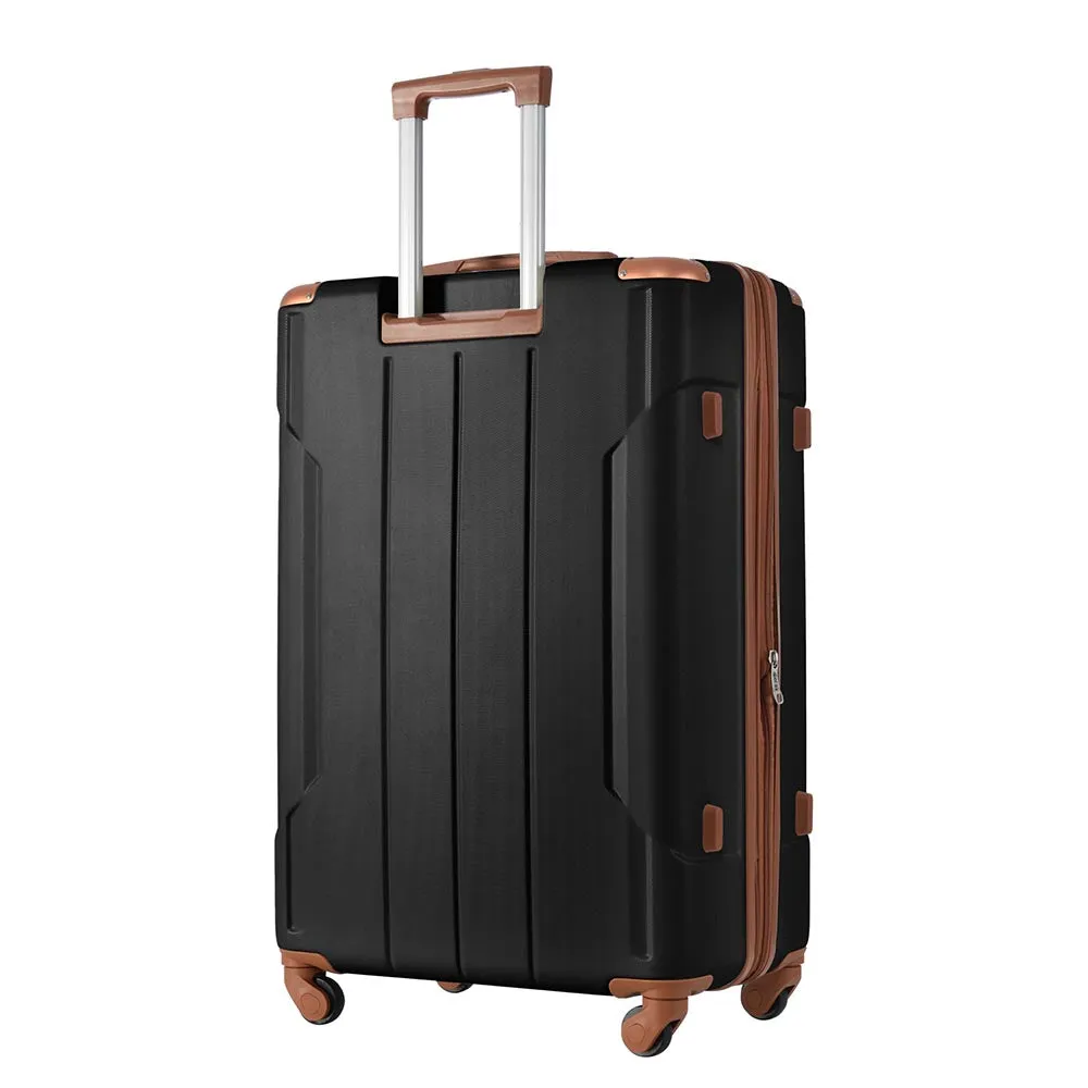 24In Expandable Lightweight Spinner Suitcase with Corner Guards - Black plus Brown