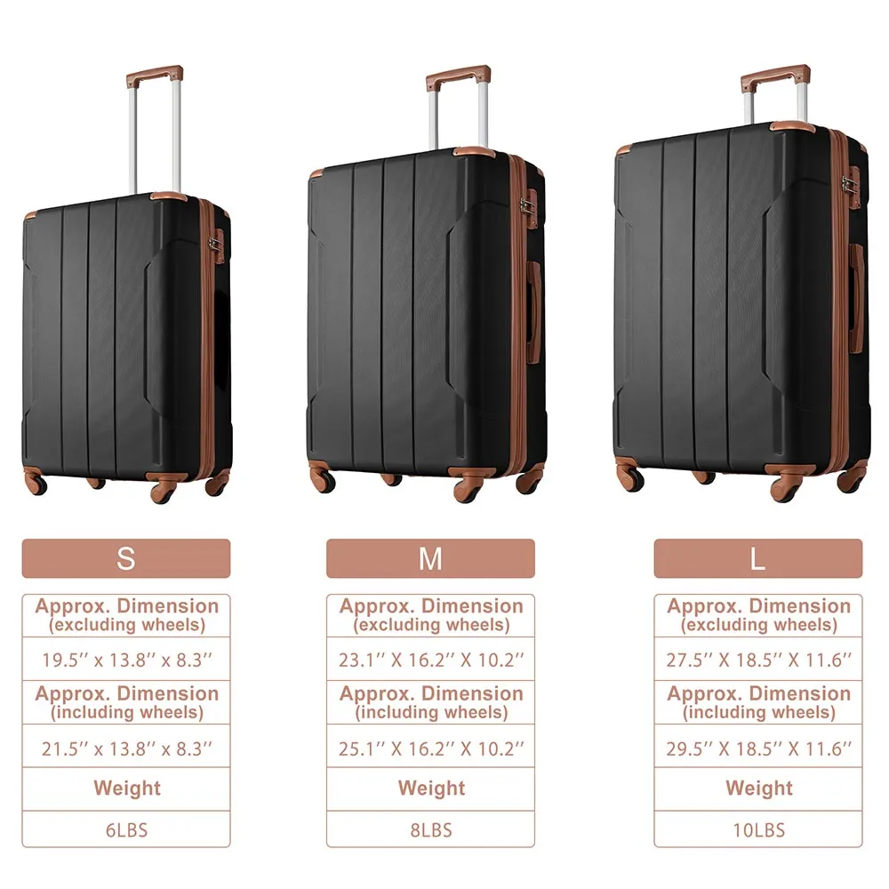 24In Expandable Lightweight Spinner Suitcase with Corner Guards - Black plus Brown