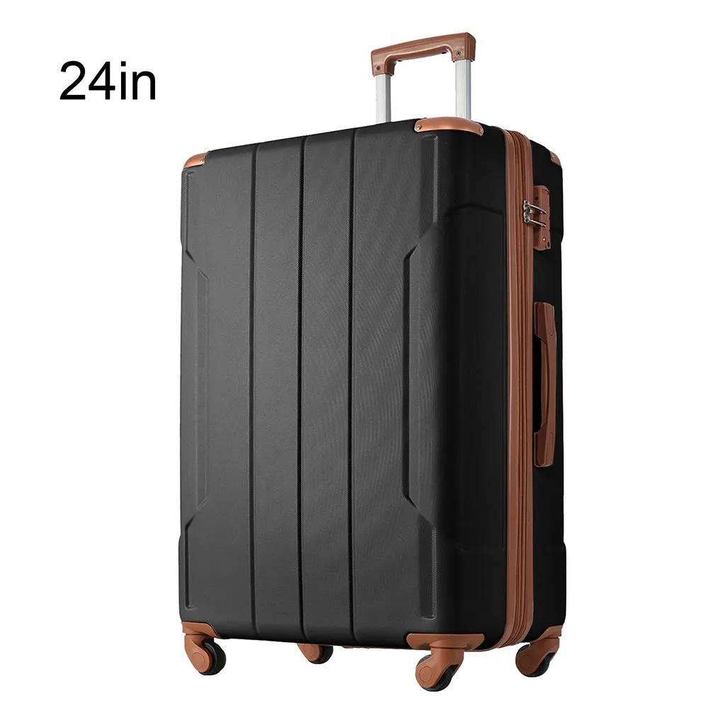 24In Expandable Lightweight Spinner Suitcase with Corner Guards - Black plus Brown