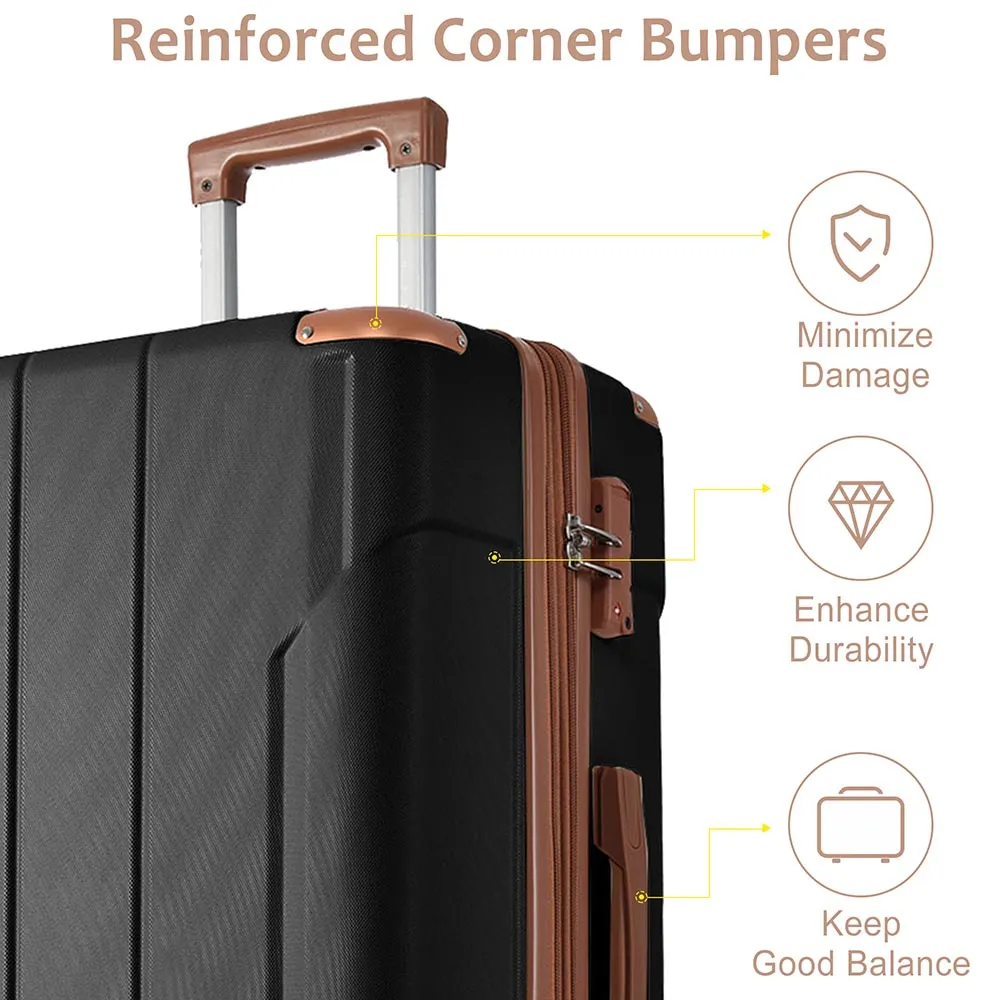 24In Expandable Lightweight Spinner Suitcase with Corner Guards - Black plus Brown