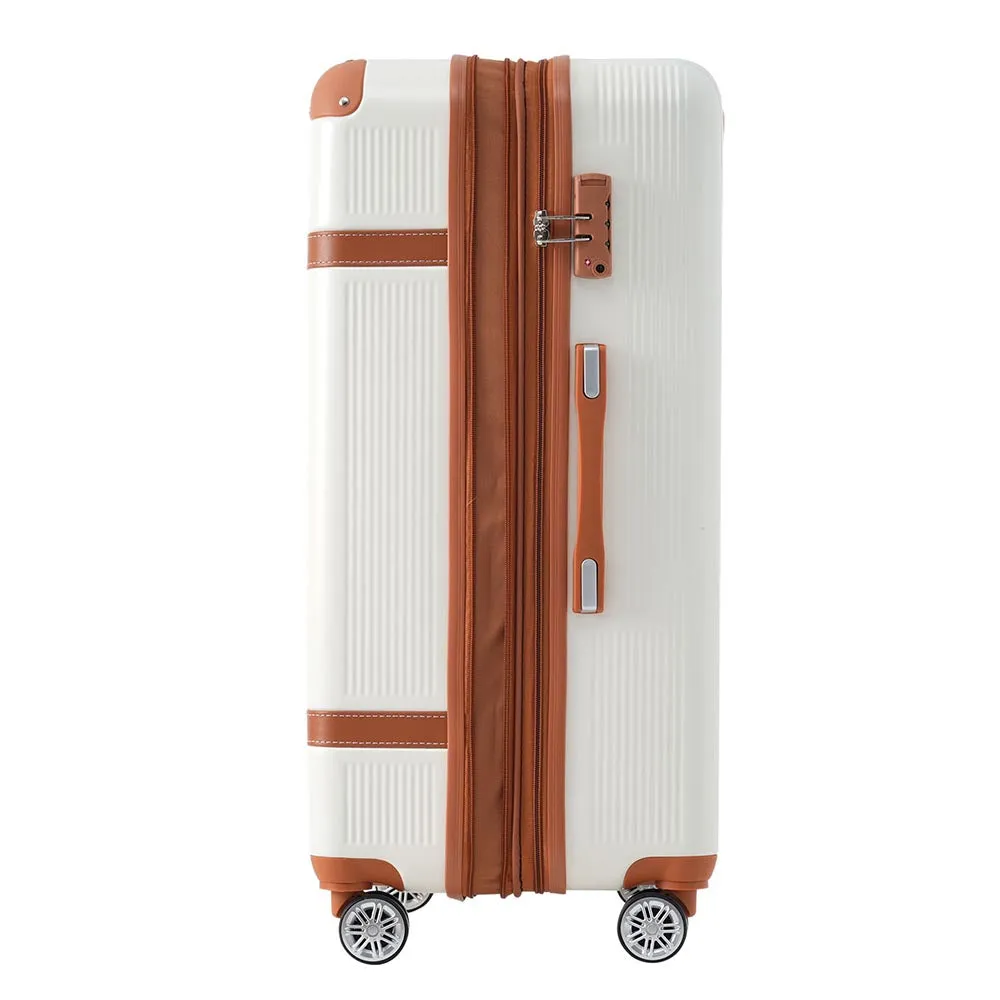 3 Piece Lightweight Hard-shell Luggage Sets double spinner 8 wheels Suitcase with TSA Lock - White