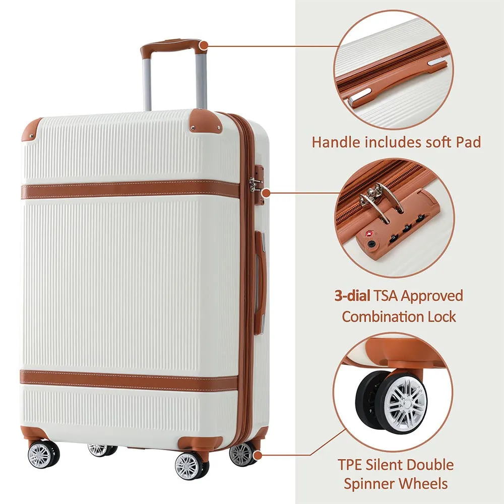 3 Piece Lightweight Hard-shell Luggage Sets double spinner 8 wheels Suitcase with TSA Lock - White