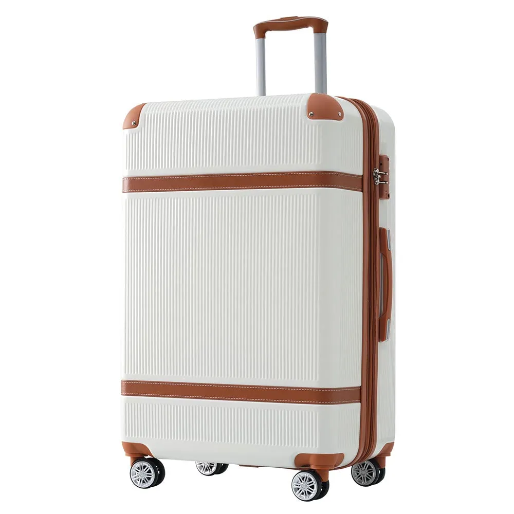 3 Piece Lightweight Hard-shell Luggage Sets double spinner 8 wheels Suitcase with TSA Lock - White