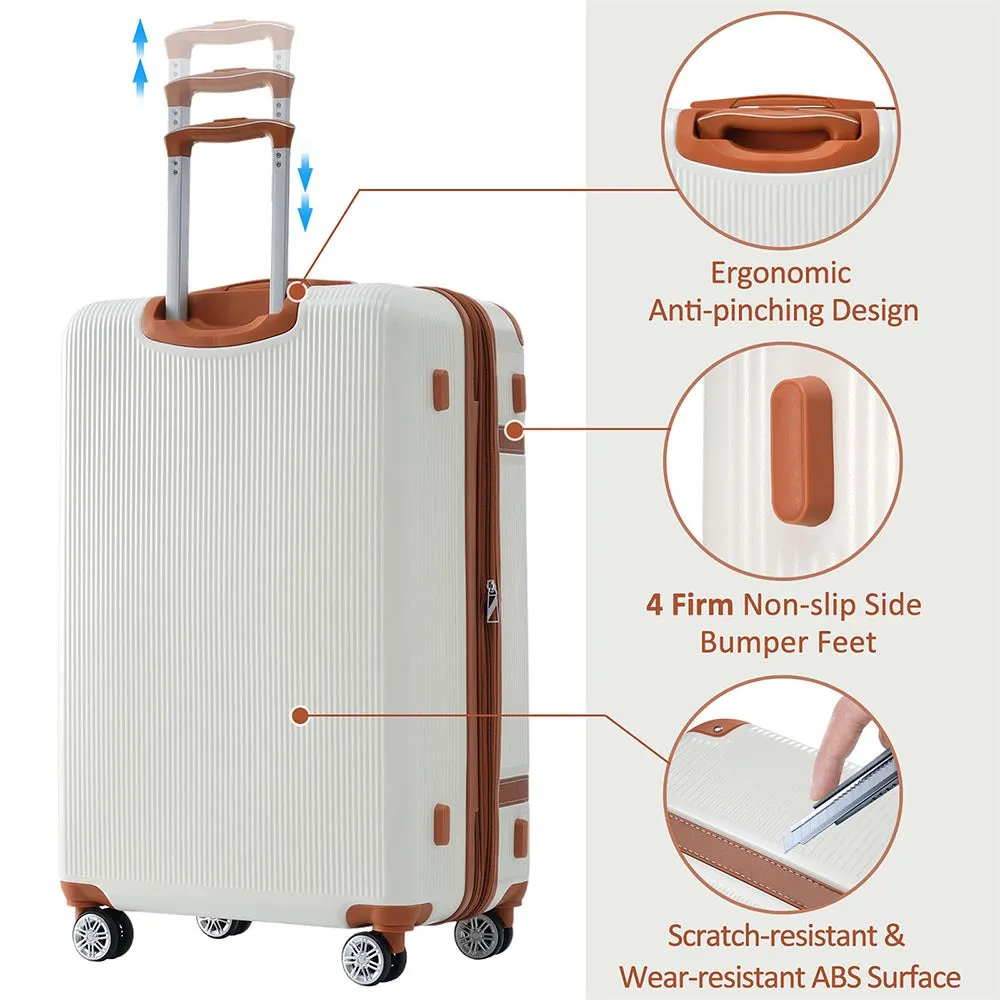 3 Piece Lightweight Hard-shell Luggage Sets double spinner 8 wheels Suitcase with TSA Lock - White