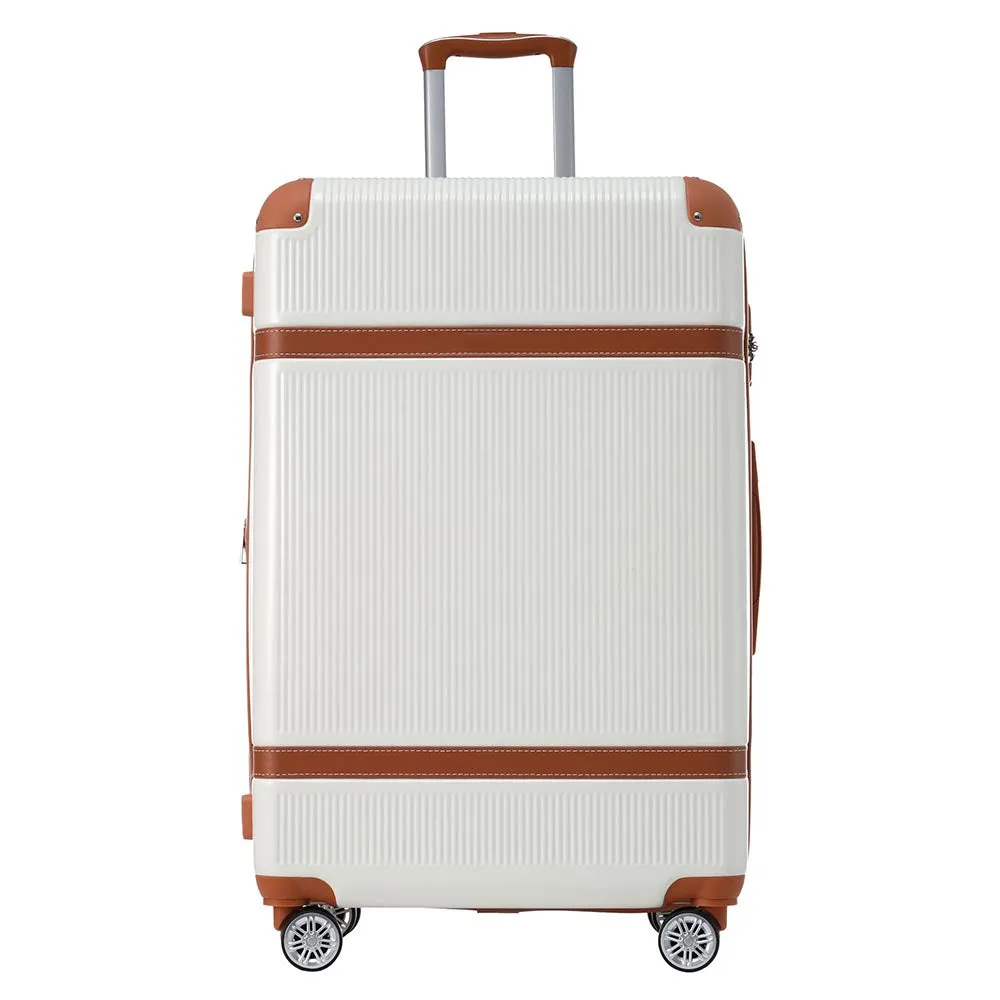 3 Piece Lightweight Hard-shell Luggage Sets double spinner 8 wheels Suitcase with TSA Lock - White