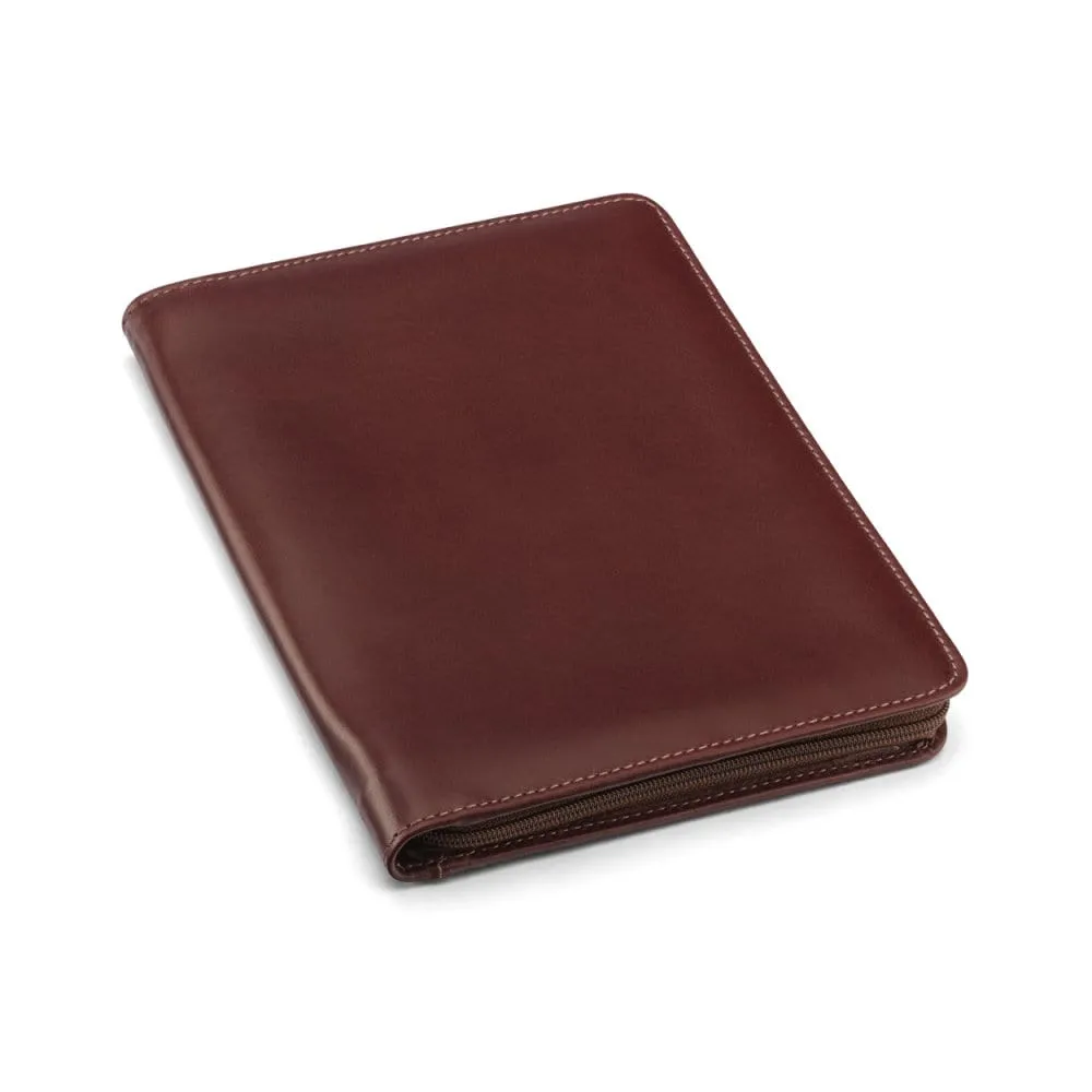 A5 Zip Around Leather Folder - Dark Tan