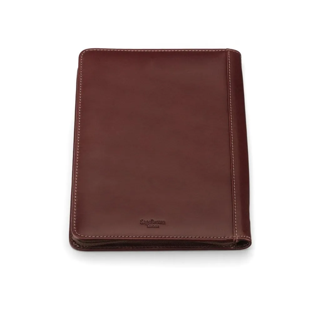 A5 Zip Around Leather Folder - Dark Tan