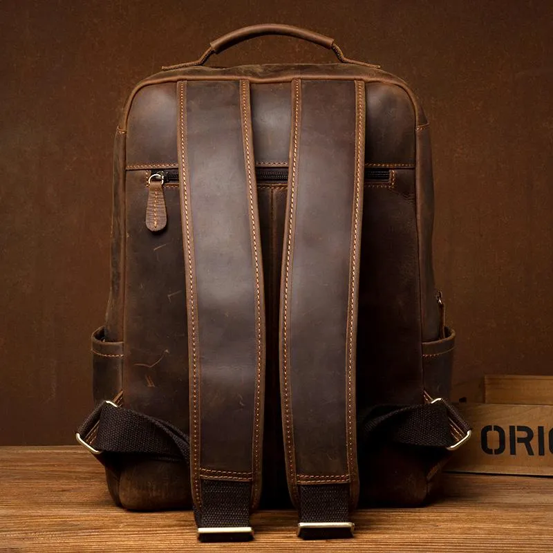 Black Casual Mens Leather 15-inch Computer Backpacks Brown Travel Backpacks School Backpacks for men