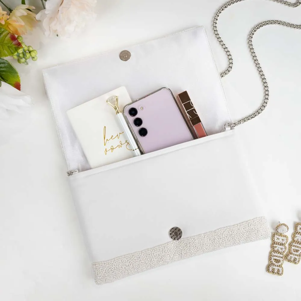 Bride Clutch Bag White (Silver Text)