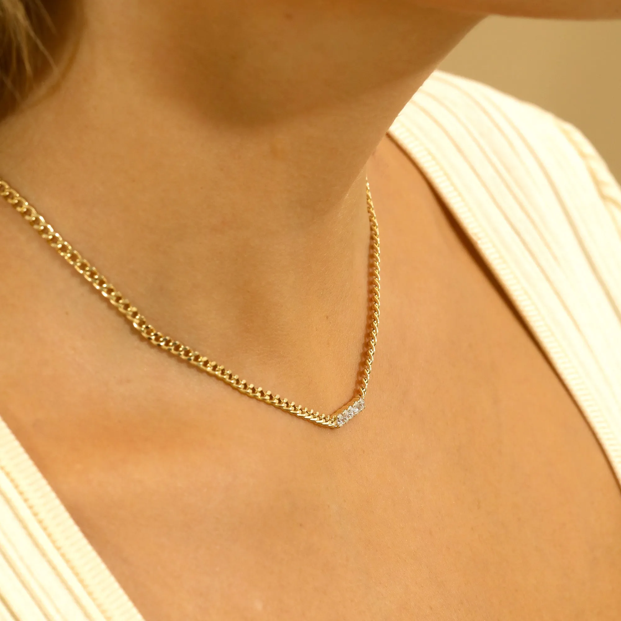 Diamond Bar Cuban Chain Necklace, Salma