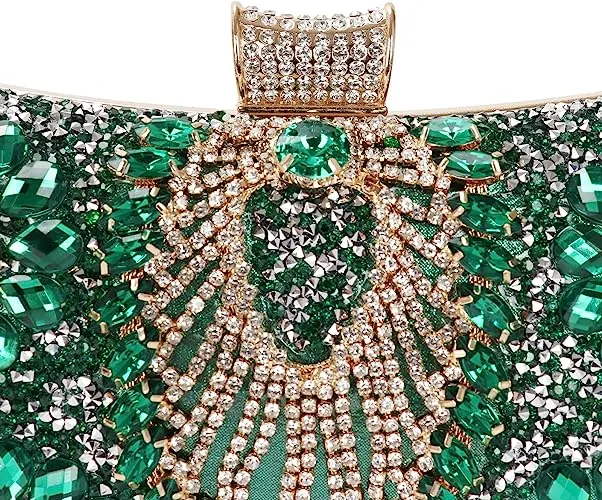 Green Jewelry Stones Clutch Handbag