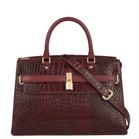 Medium Croco Leather Satchel - Wine