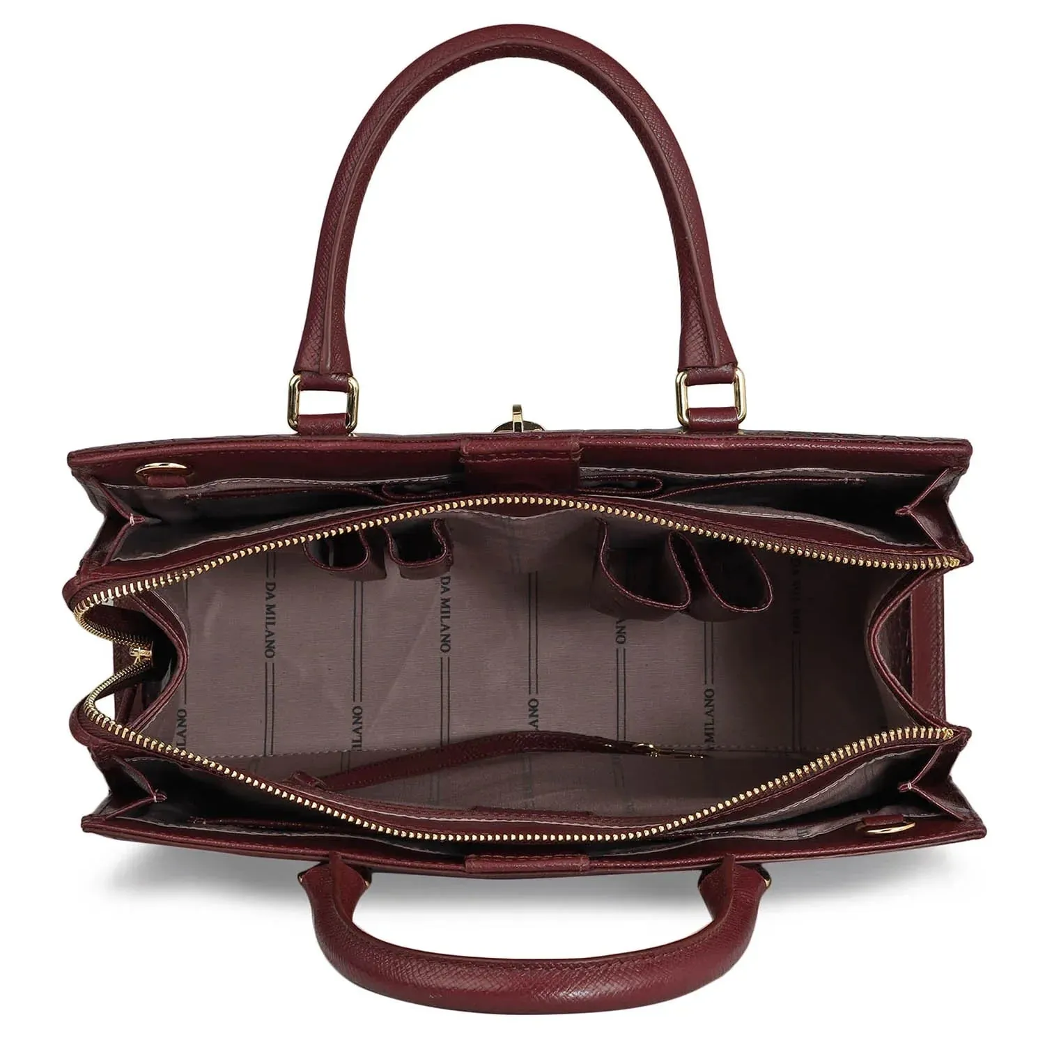 Medium Croco Leather Satchel - Wine