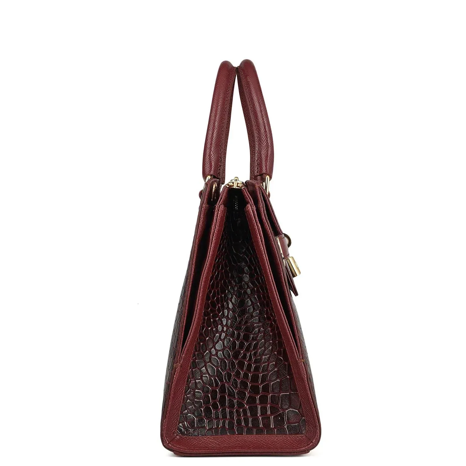 Medium Croco Leather Satchel - Wine