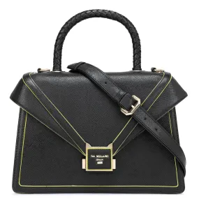 Medium Franzy Leather Satchel - Black