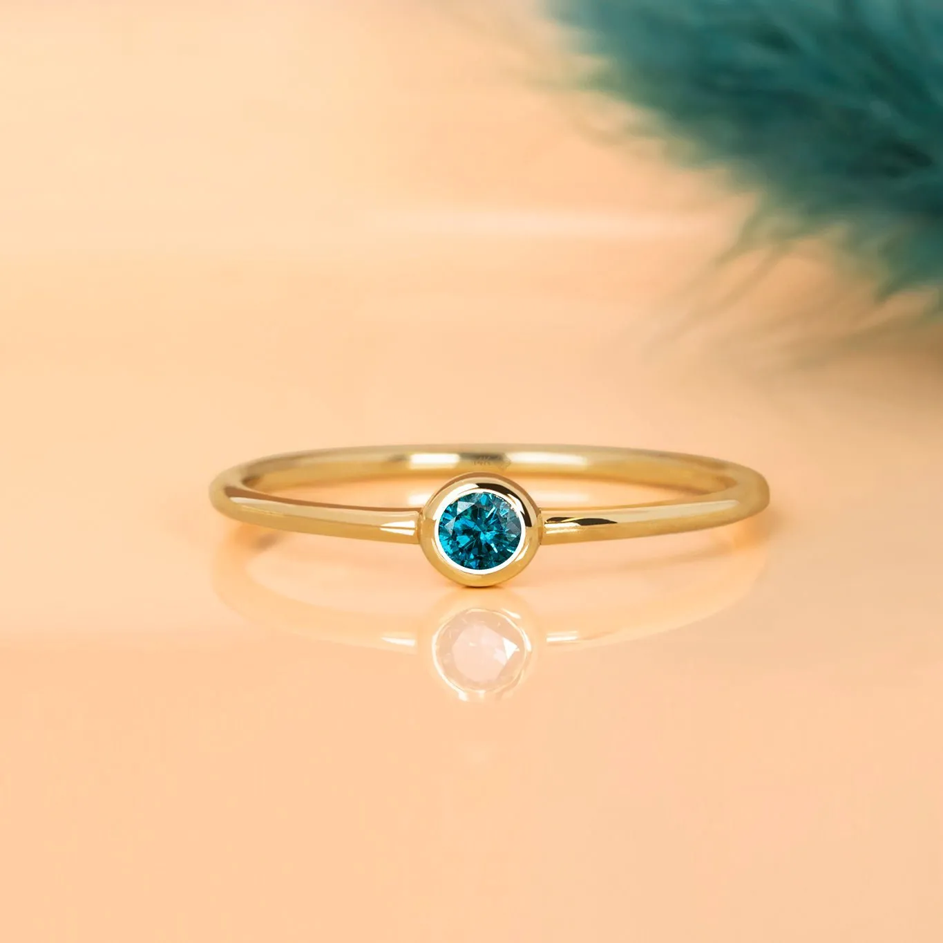 Natural Blue Diamond Bezel Ring, Vienna