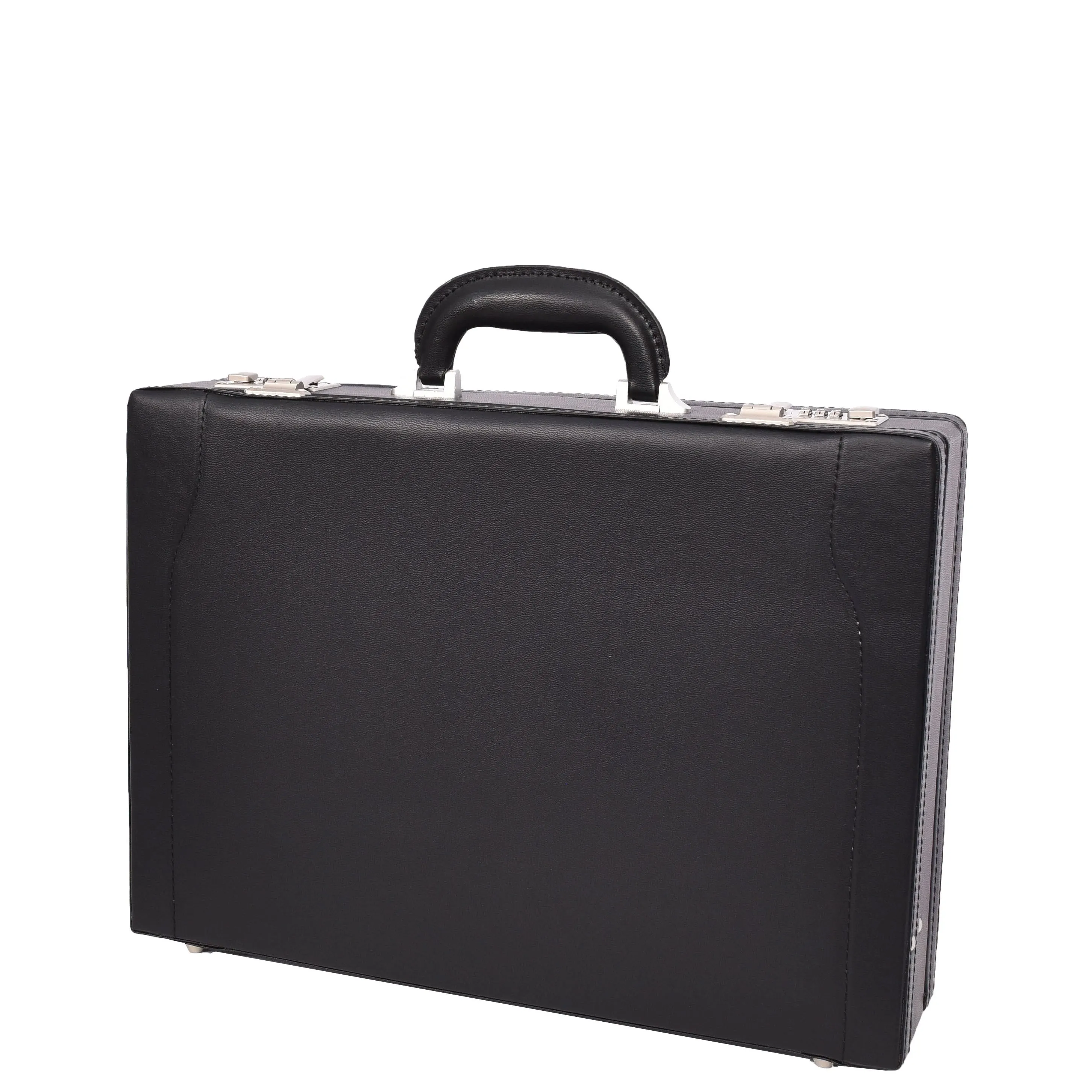 Professional Attaché Case Black Faux Leather Dual Combination Locks Expandable Business Briefcase Budget