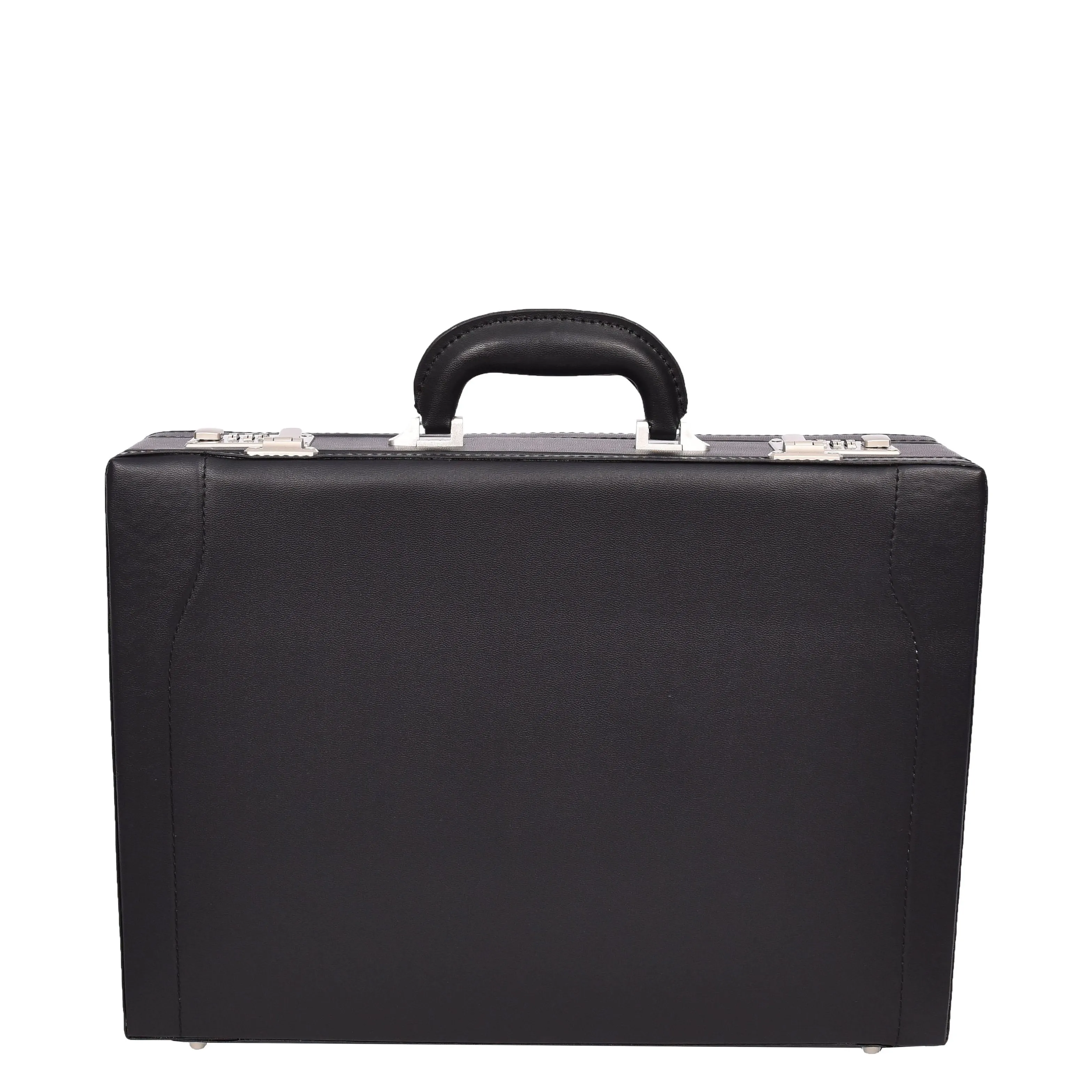 Professional Attaché Case Black Faux Leather Dual Combination Locks Expandable Business Briefcase Budget