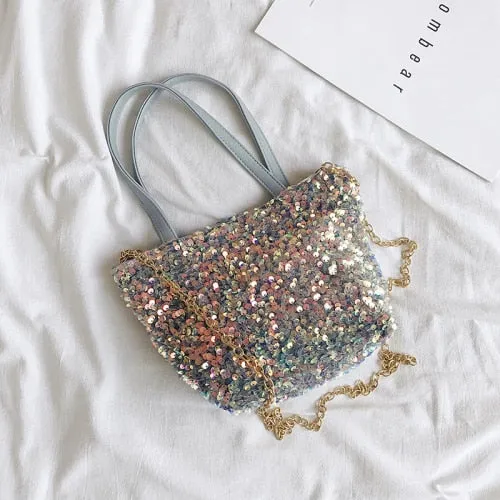 Sequins Armpit bag 2021 Summer High-quality PU Leather Handbags Lady Totes Shoulder Bag Travel Chain Bling Fashion Crossbody Bag