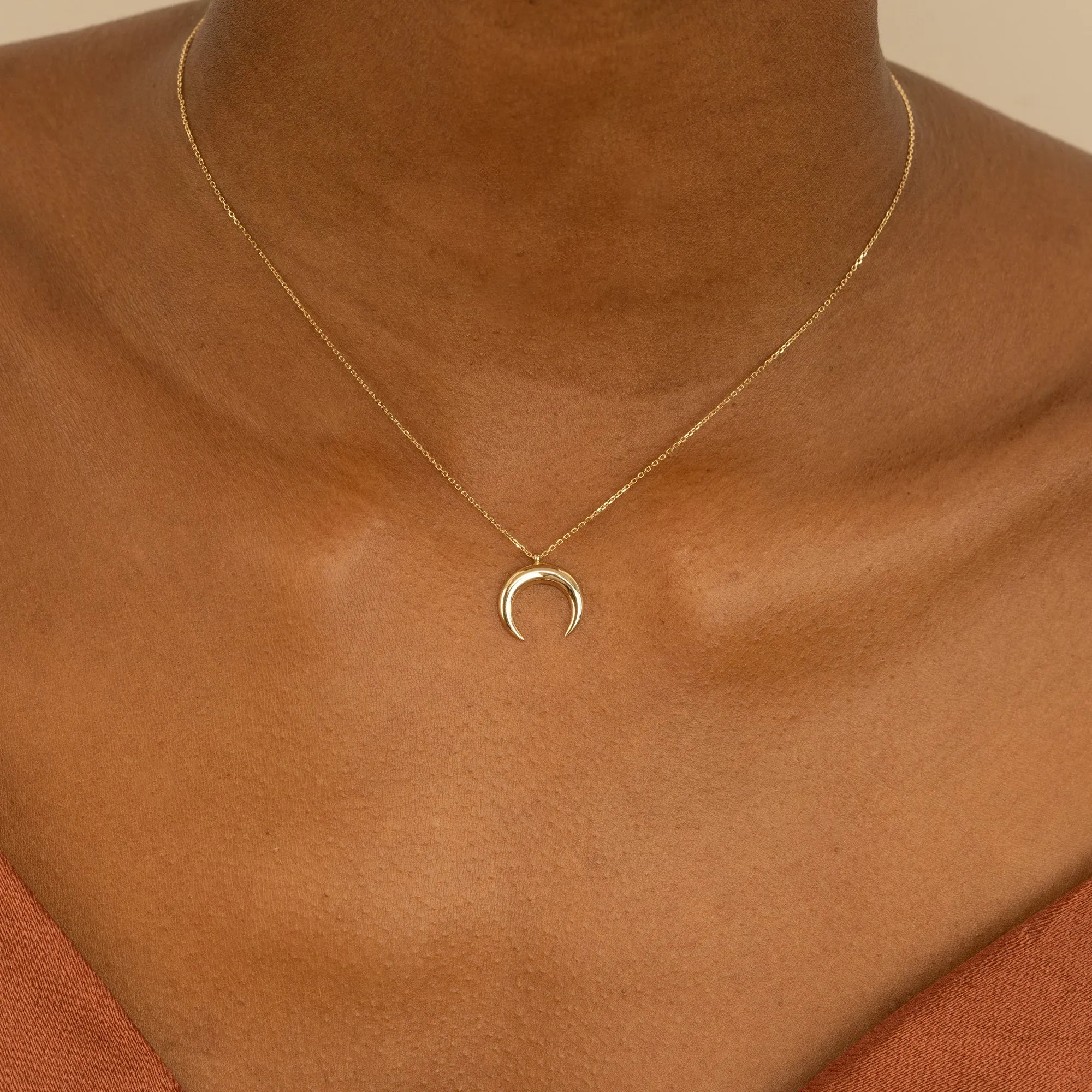 Solid Gold Crescent Horn Necklace, Hailie