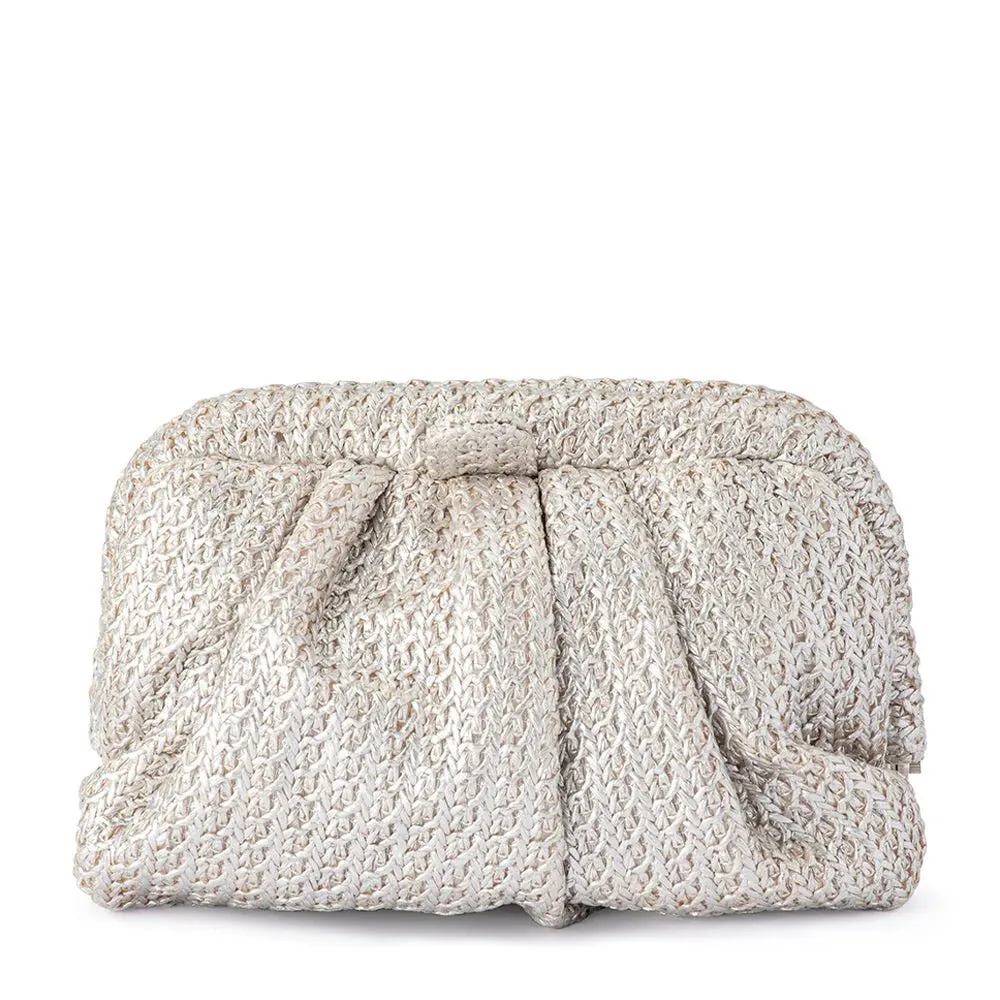 Stevie Pleated Woven Clutch in Silver