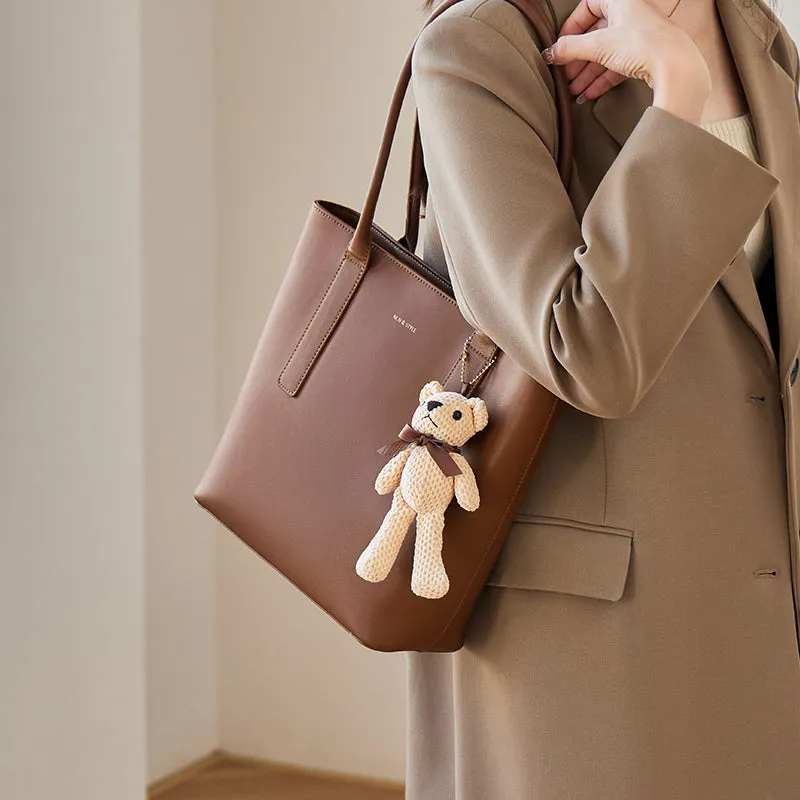 Teddy Bear Charm Brown Shoulder Tote Bag