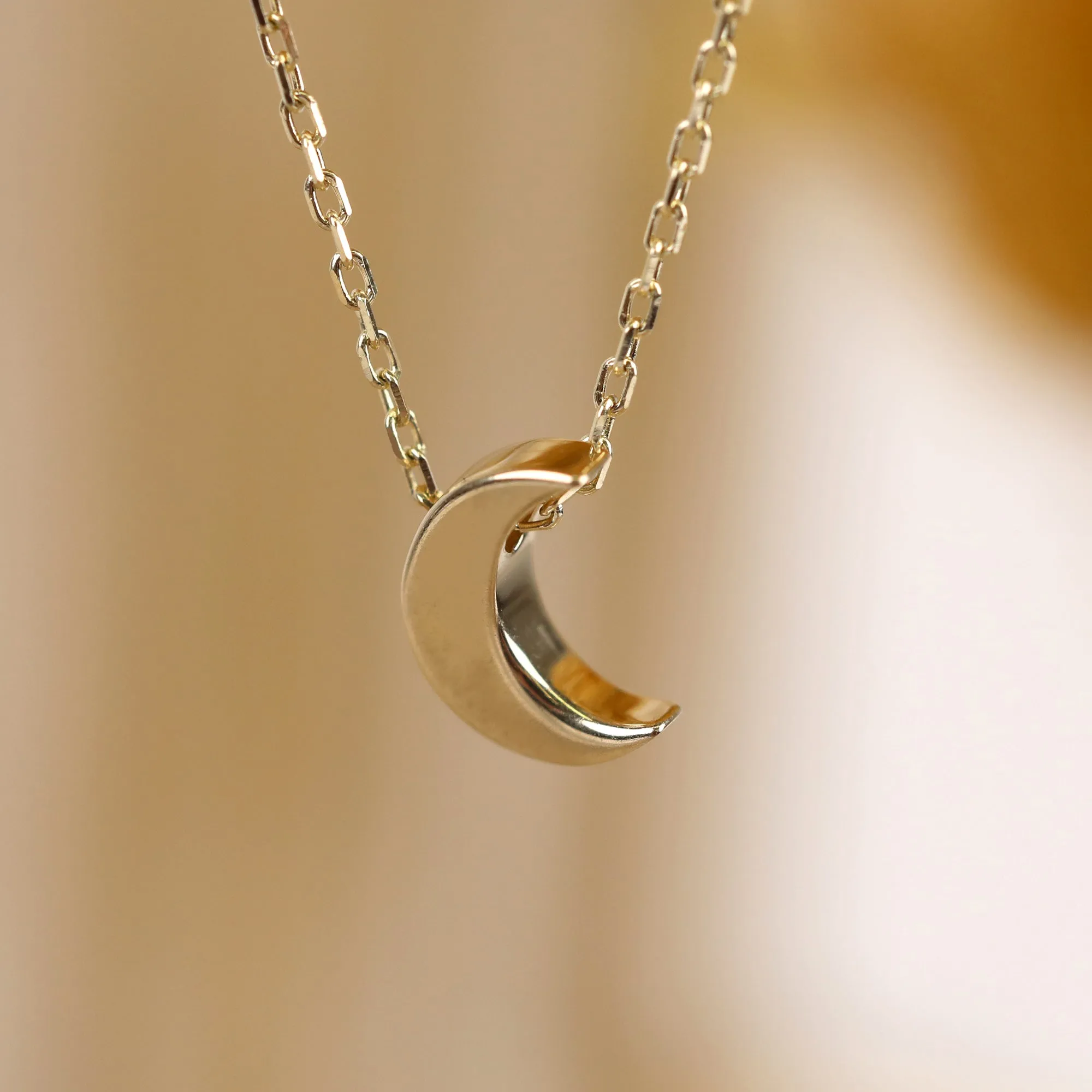 Thick Solid Gold Moon Necklace, Luna