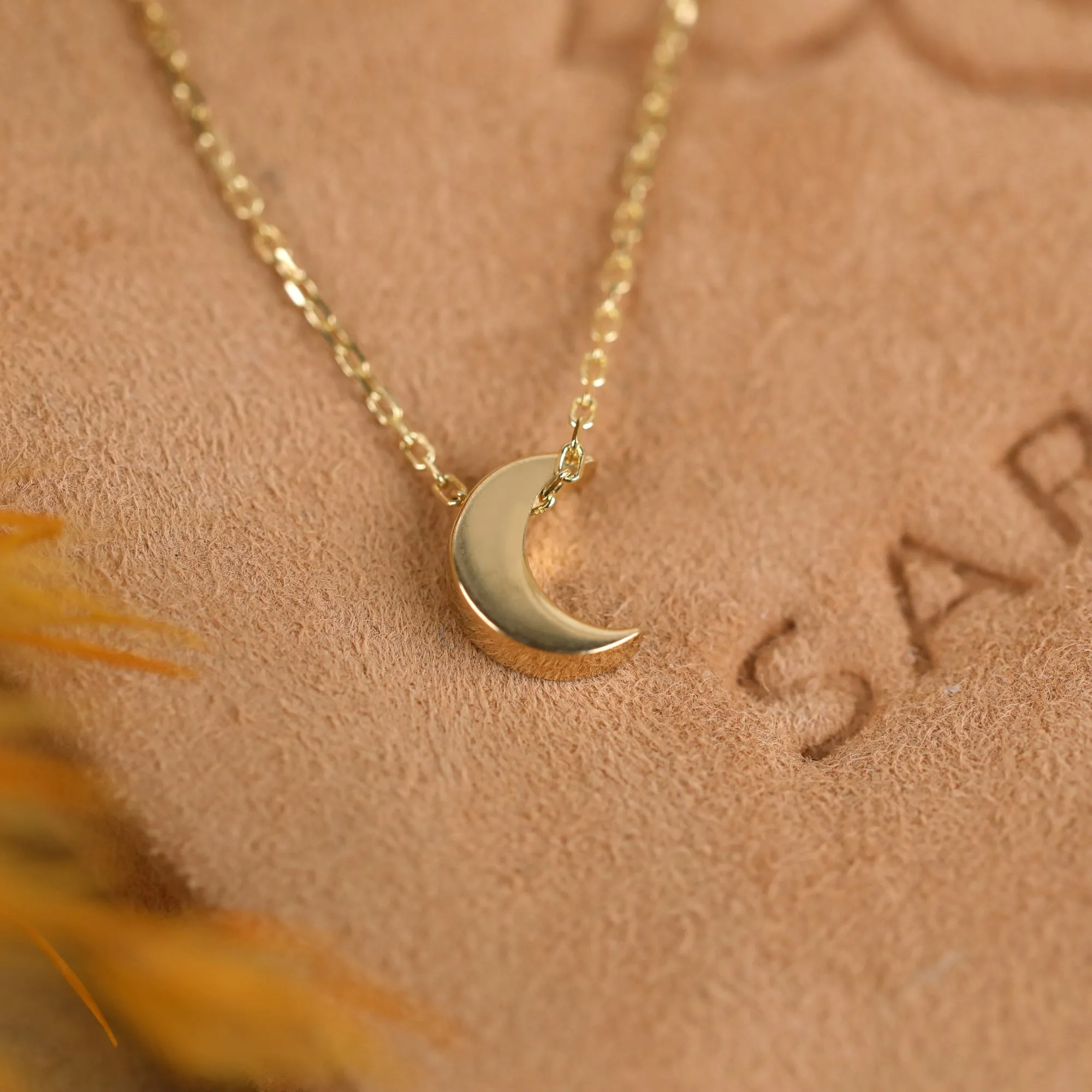 Thick Solid Gold Moon Necklace, Luna