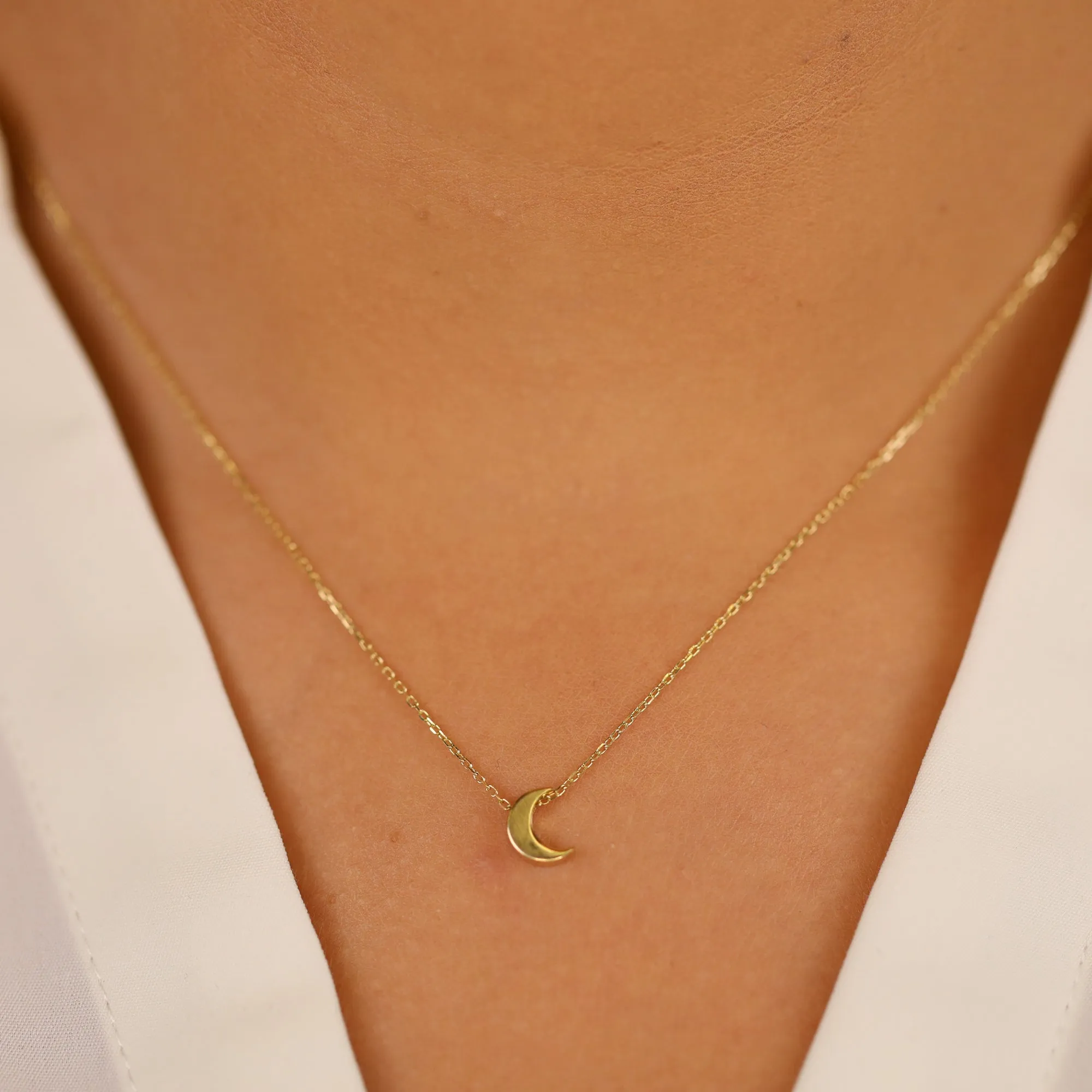 Thick Solid Gold Moon Necklace, Luna