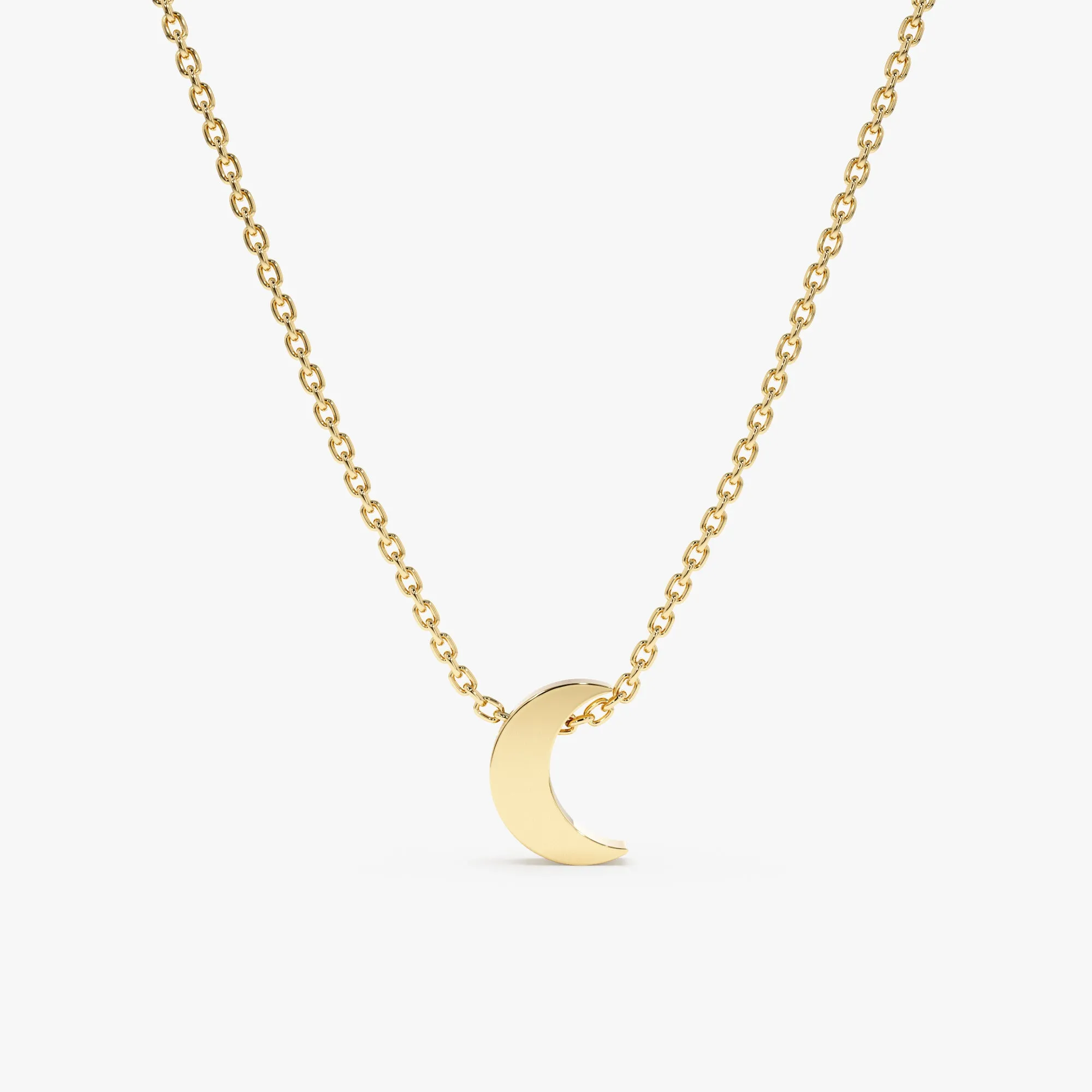 Thick Solid Gold Moon Necklace, Luna