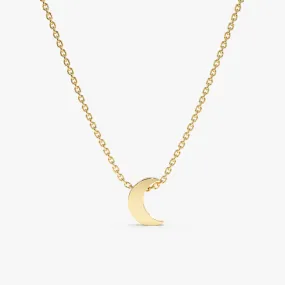 Thick Solid Gold Moon Necklace, Luna