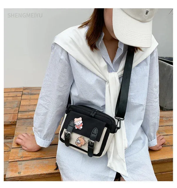 Vvsha - Crossbody Female 2024 New Cute Girl Canvas Student Korean Version One-shoulder Small Square Bag Multifunctional All-match Cross