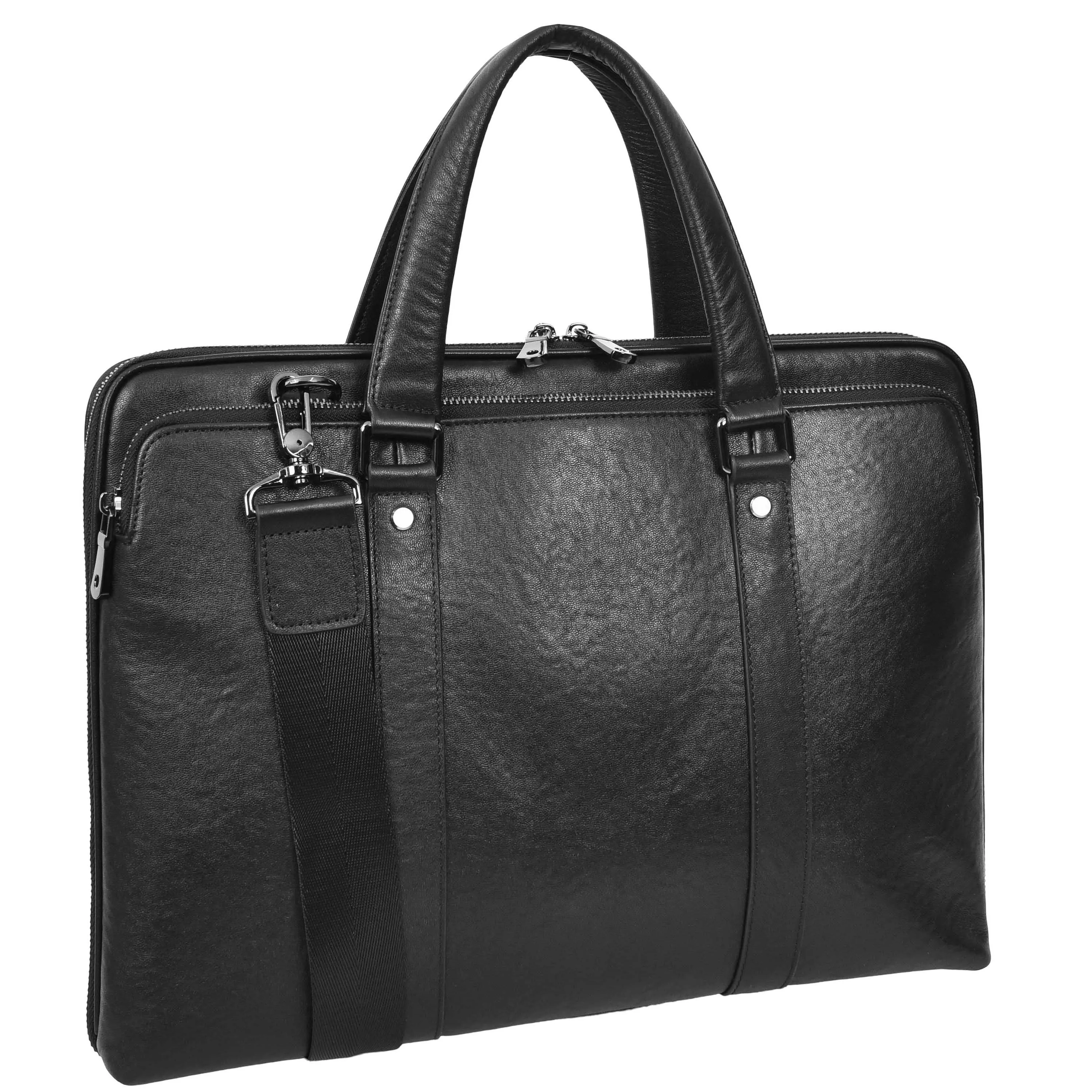 Women Men Leather Briefcase Slimline Multiple Zip Pockets Messenger Satchel Bag A978 Black