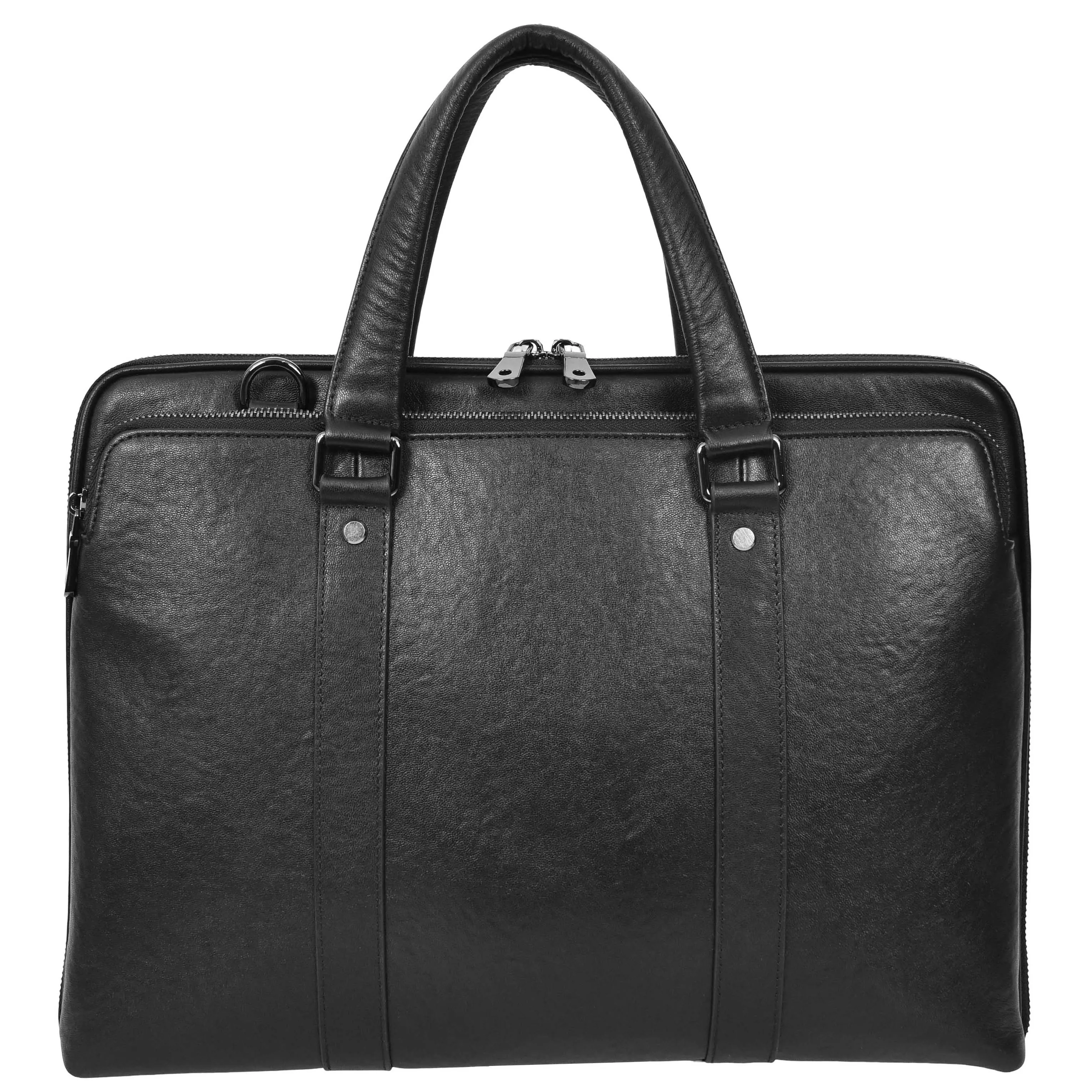 Women Men Leather Briefcase Slimline Multiple Zip Pockets Messenger Satchel Bag A978 Black