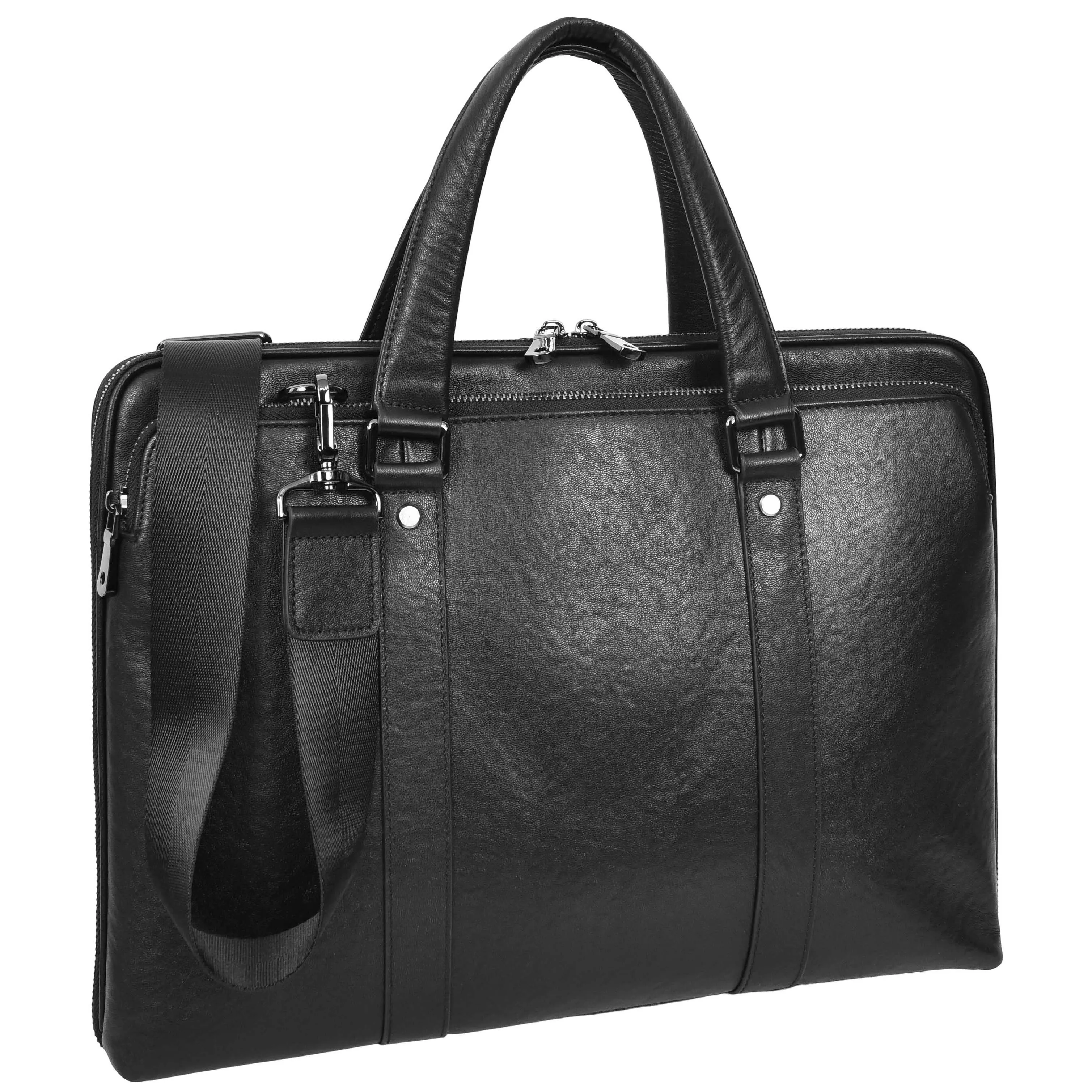 Women Men Leather Briefcase Slimline Multiple Zip Pockets Messenger Satchel Bag A978 Black