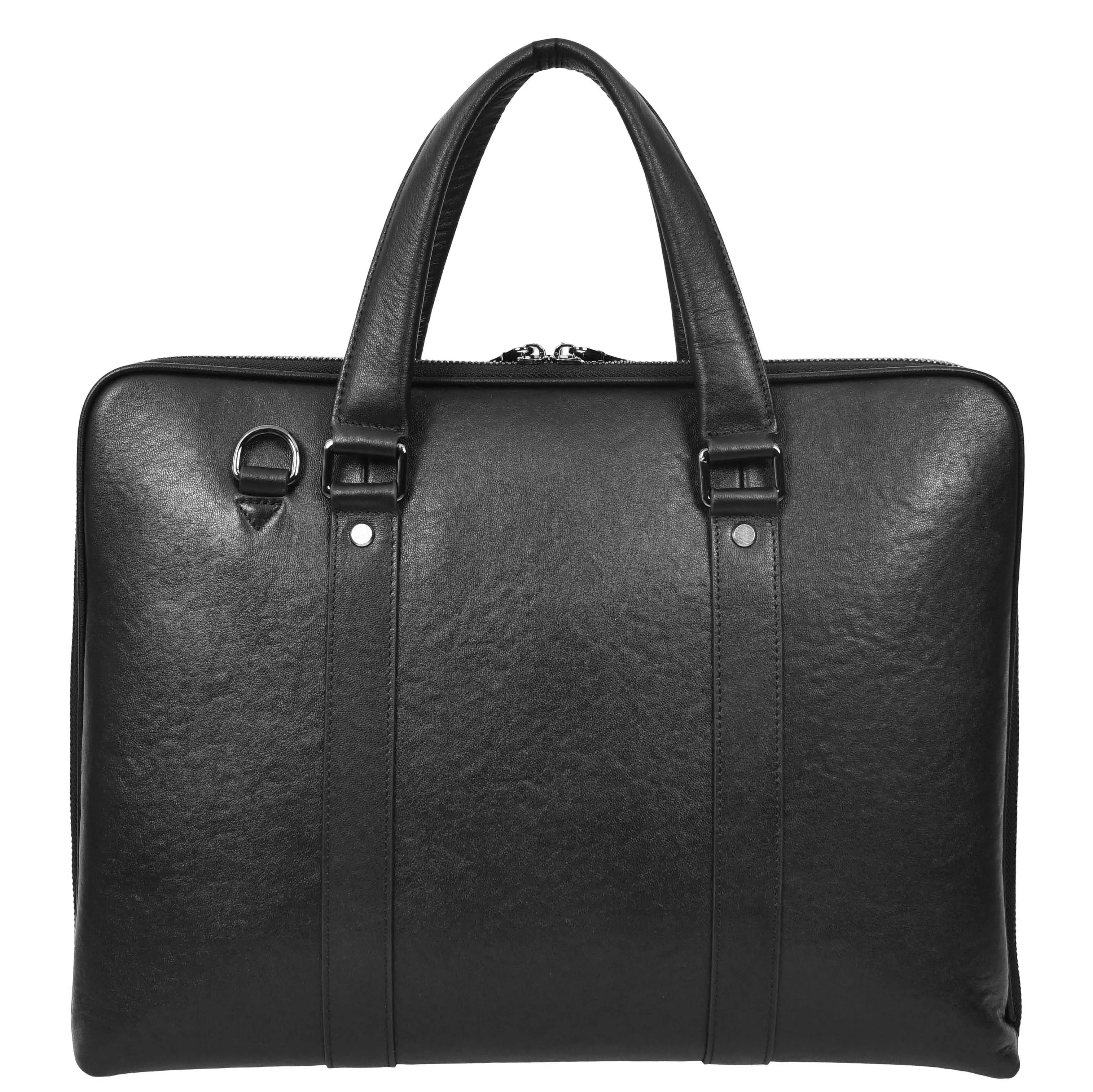 Women Men Leather Briefcase Slimline Multiple Zip Pockets Messenger Satchel Bag A978 Black